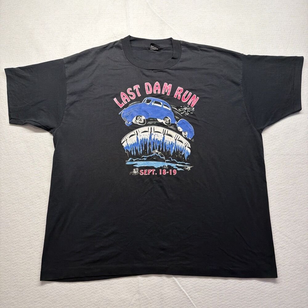 Vintage 90s 1992 Last Dam Run VW Beetle T Shirt XXXL Single Stitch USA Faded